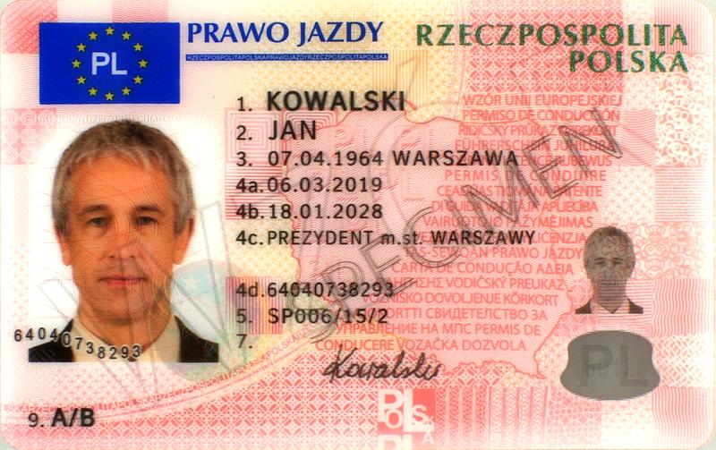 Dane na prawie jazdy